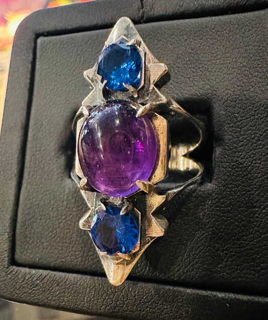 Triple Stone Sapphire and Amethyst Ring in Sterling Silver by Julian the 2nd