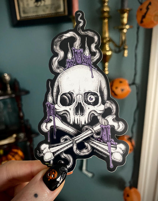 Candle Skull Sticker by Salem Artist Dana Glover