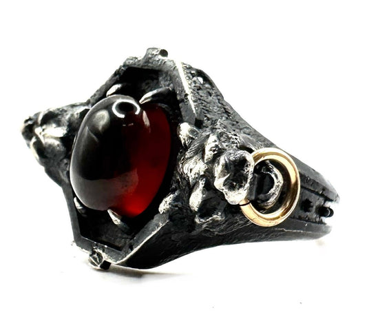 Garnet Sanctum Gargoyle Sterling Silver Ring by Julian the 2nd