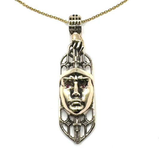 Large Effigy Pendant with Rhodolite Garnet Eyes - Necklace in Bronze by Julian the 2nd