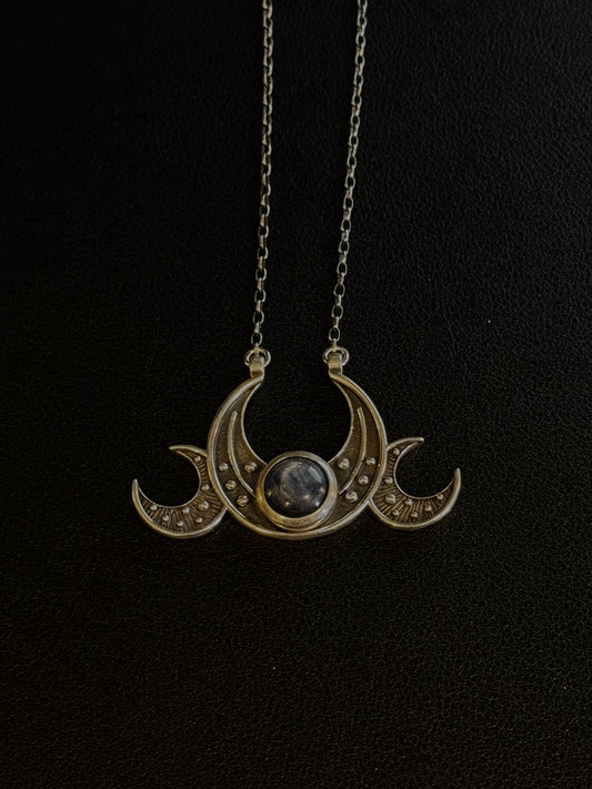 Triple Moon Goddess Necklace // Kyanite