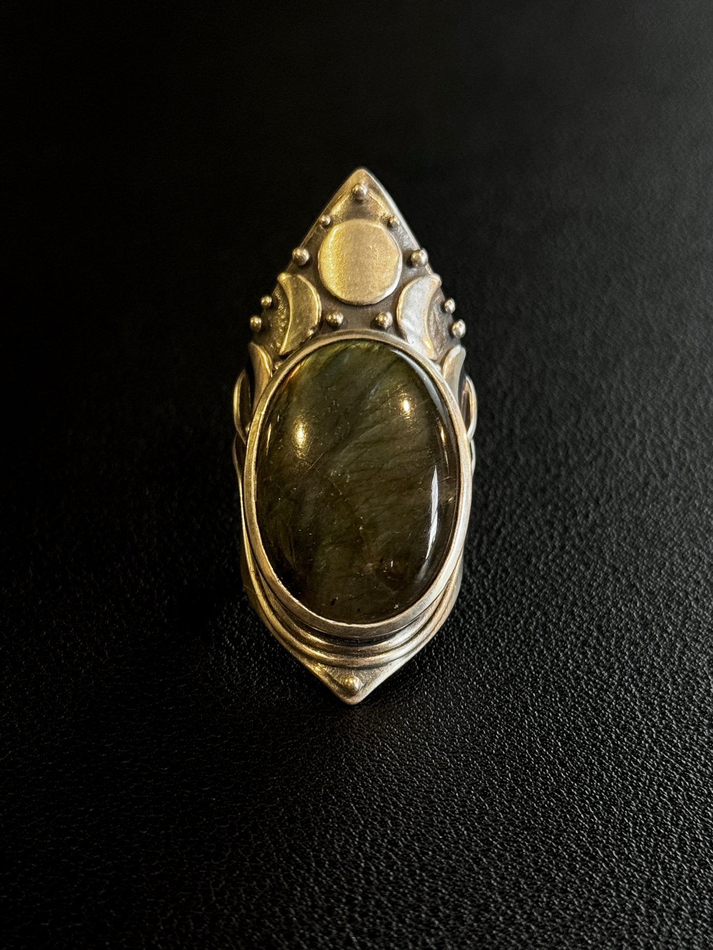 Moon Phase Shield Ring with Labradorite by Acid Queen Jewelry