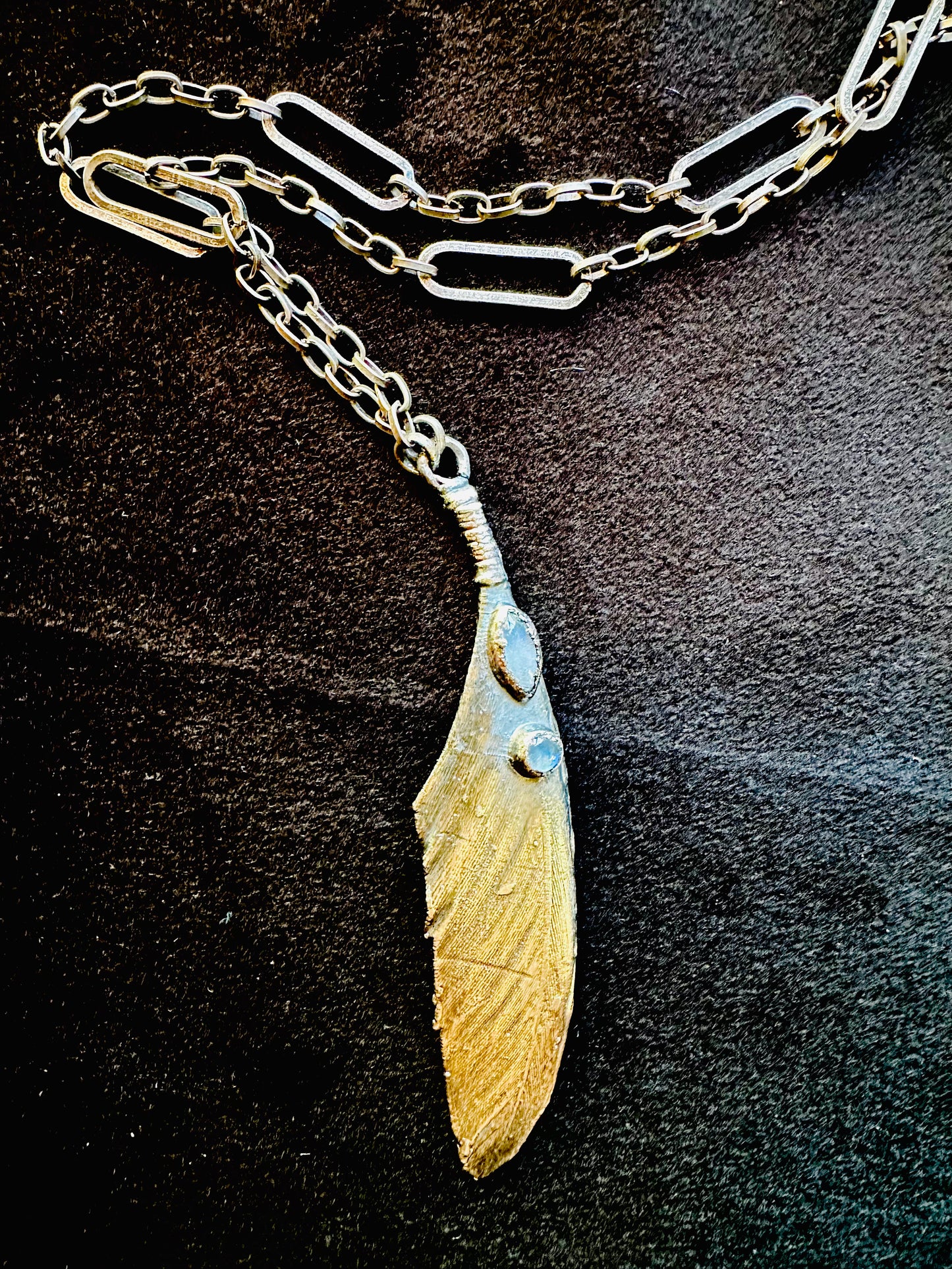 Feather with Moonstone & Labradorite Sterling Silver Necklace by Inex Jewelry