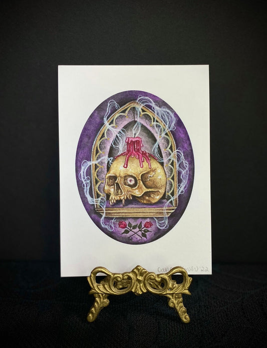 Vanitas Vampire Skull with Dripping Candle - 5x7” Fine Art Giclée Print by Salem Artist Dana Glover