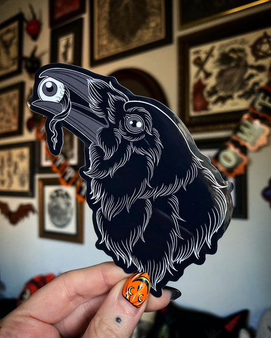 Black Raven Glossy Vinyl Sticker by Salem Artist Dana Glover