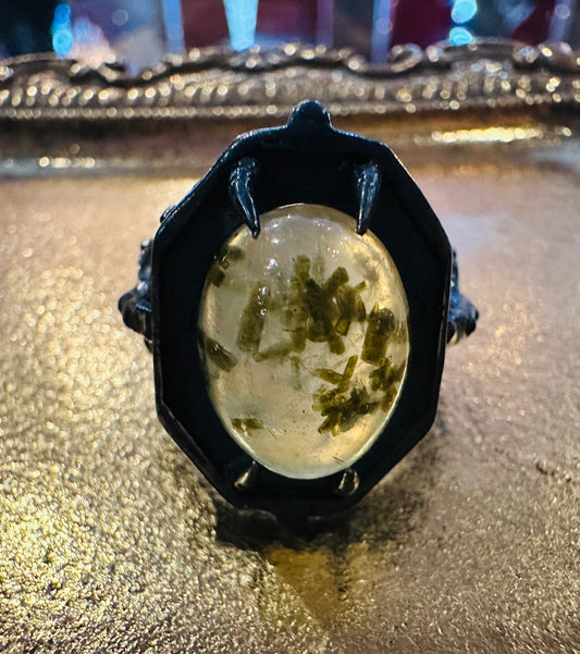 Mossy Prehnite Ring in Sterling Silver by Julian the 2nd
