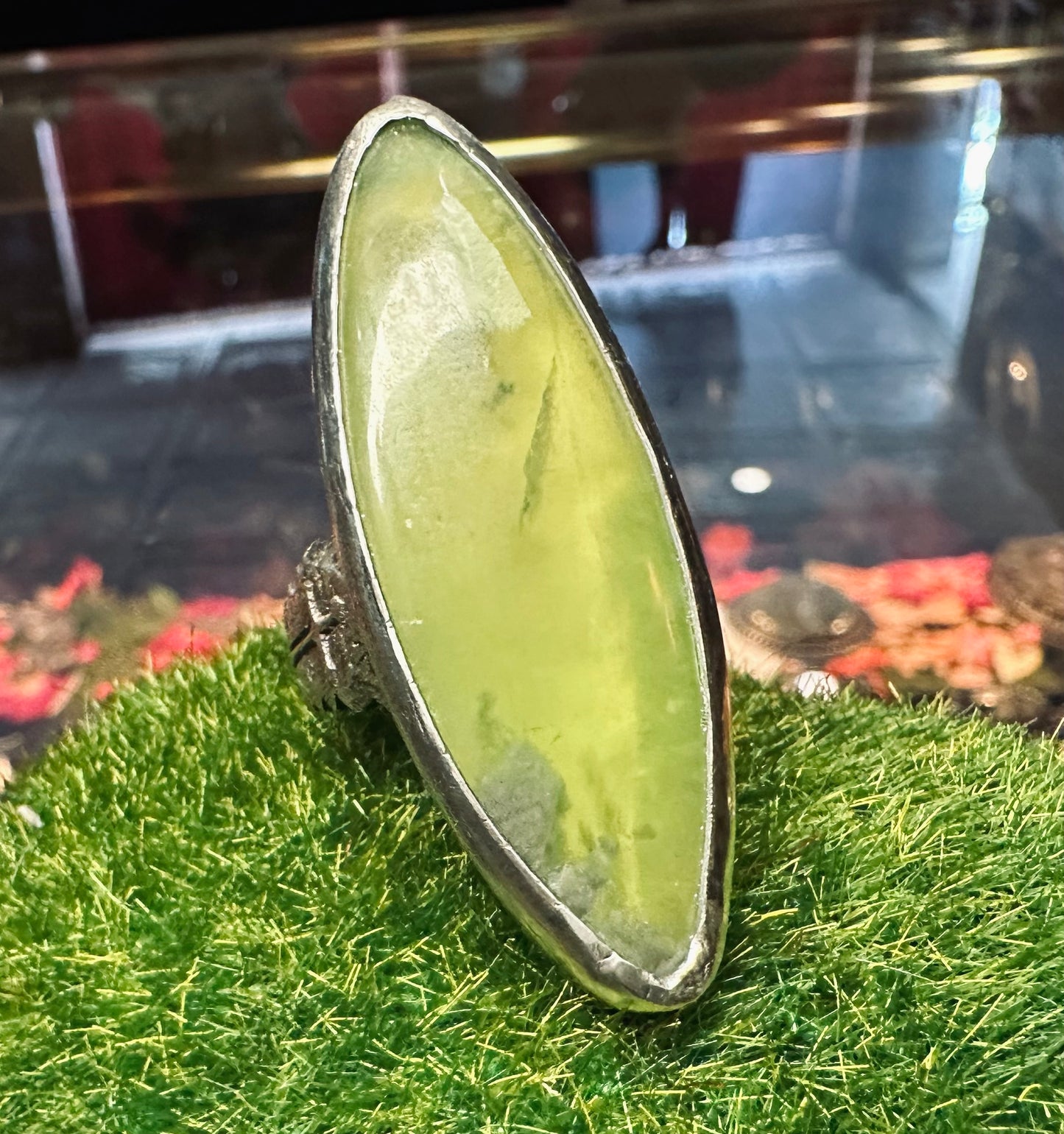 Green Opal Oval Ring In Sterling Silver by Julian the 2nd