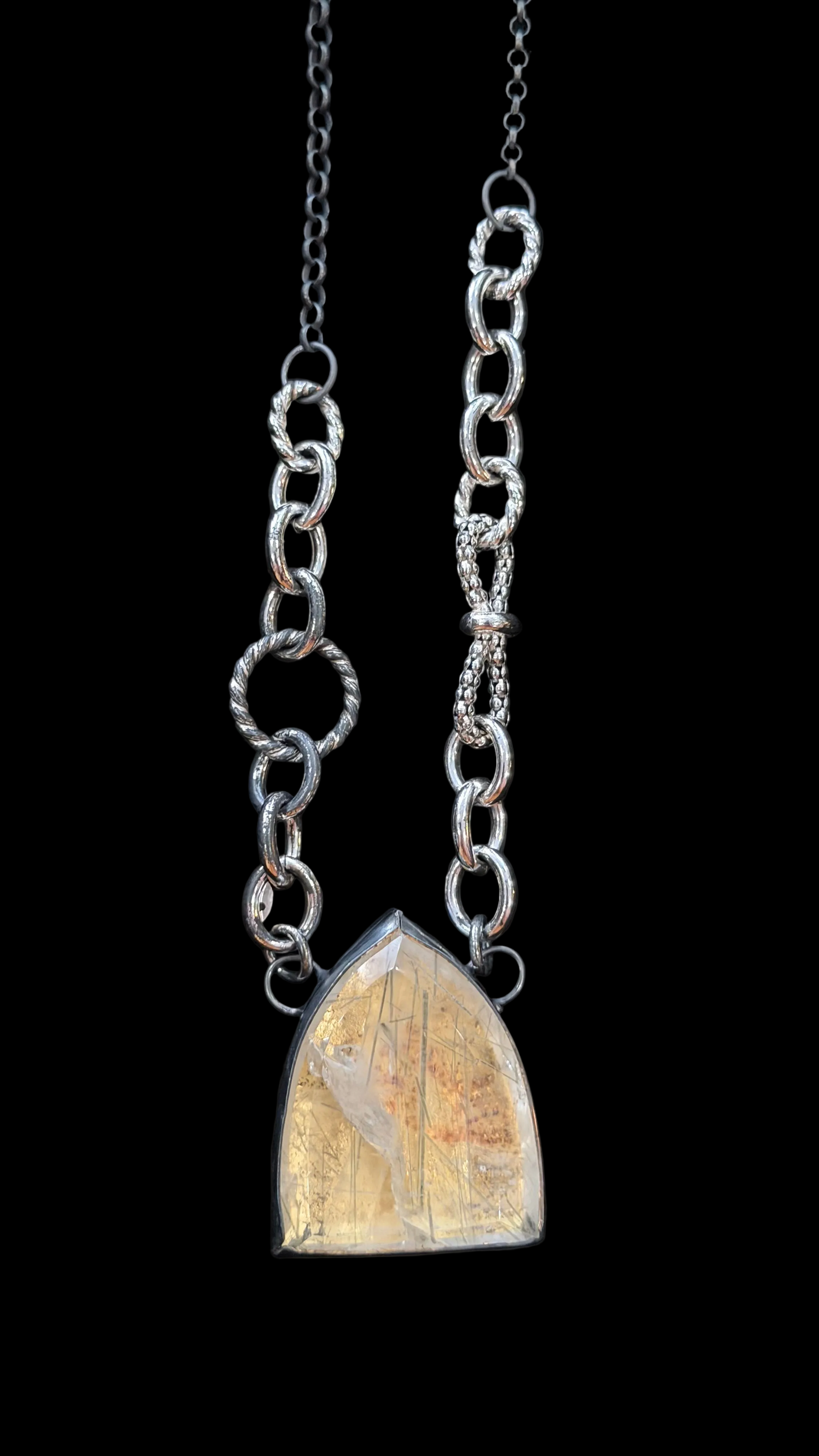 Rutilated quartz pendant on handmade sterling chain by Julian the 2nd