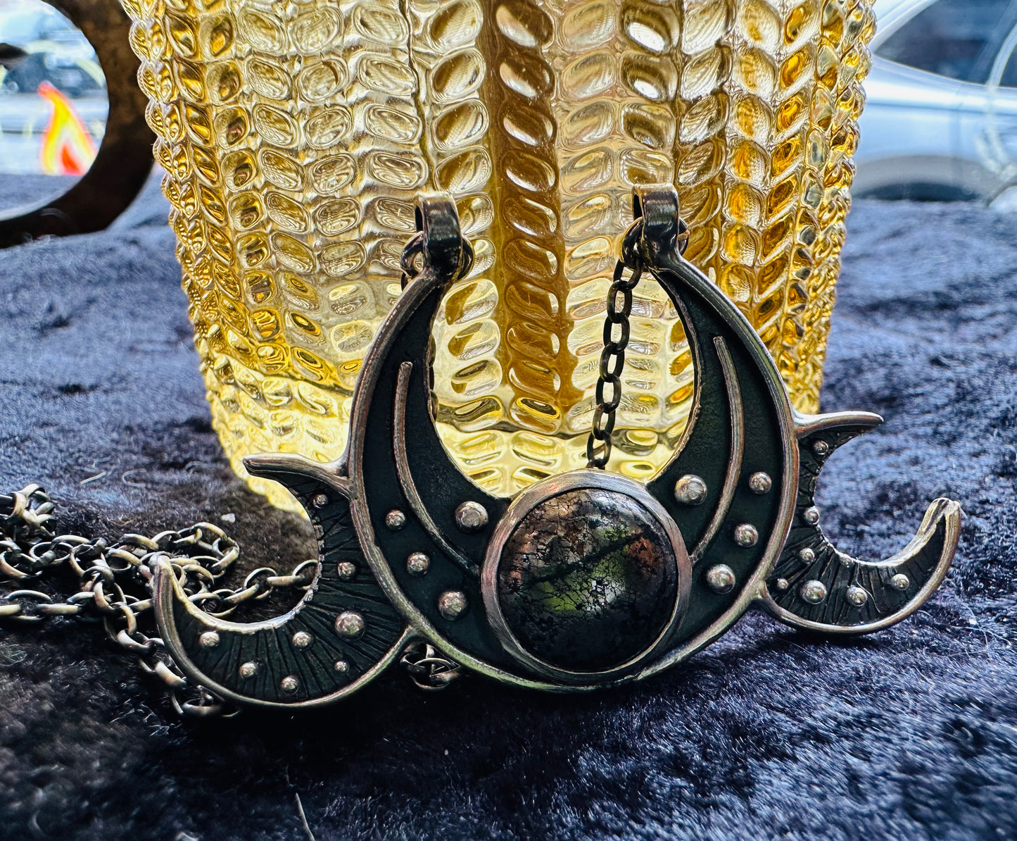 Triple Moon Goddess Necklace by Acid Queen Jewelry