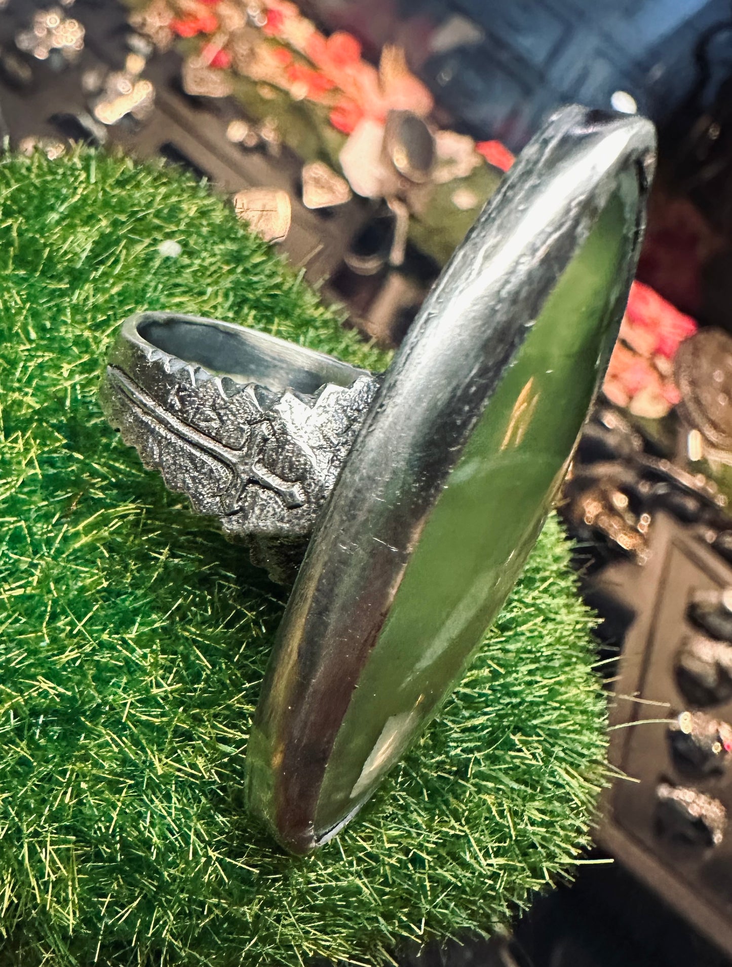 Green Opal Oval Ring In Sterling Silver by Julian the 2nd