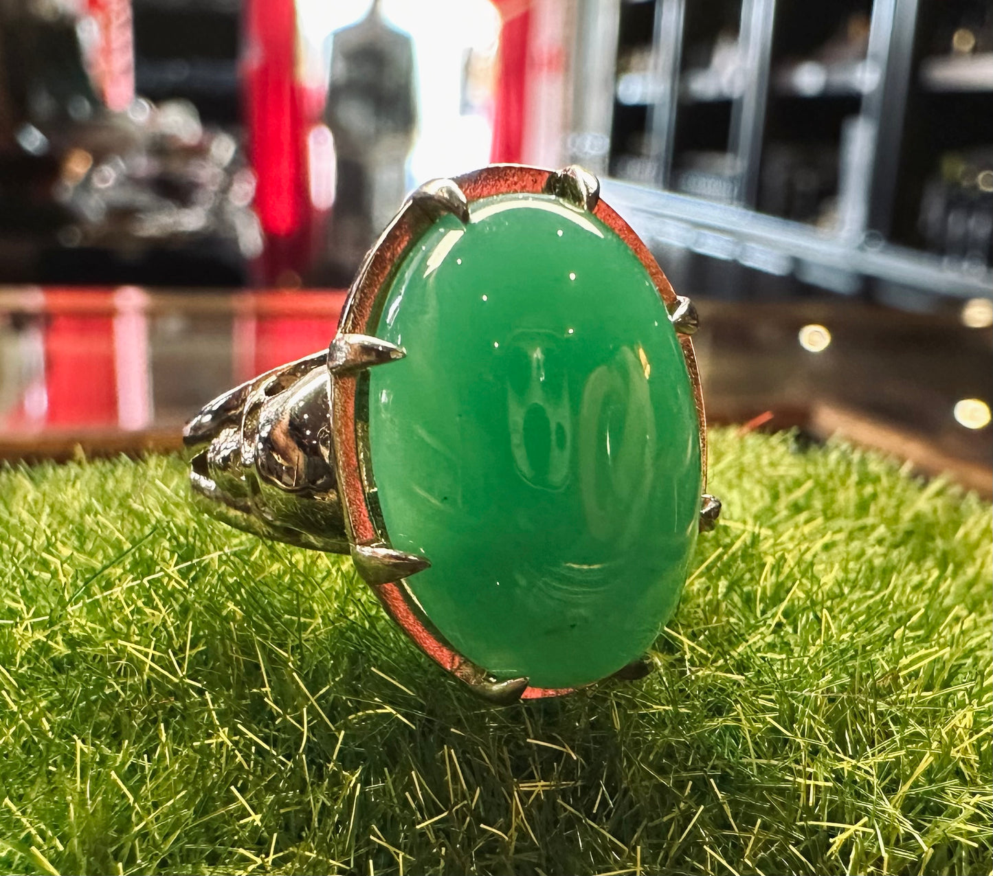 Cathedral Skull Ring With Chrysoprase in White Bronze by Julian the 2nd
