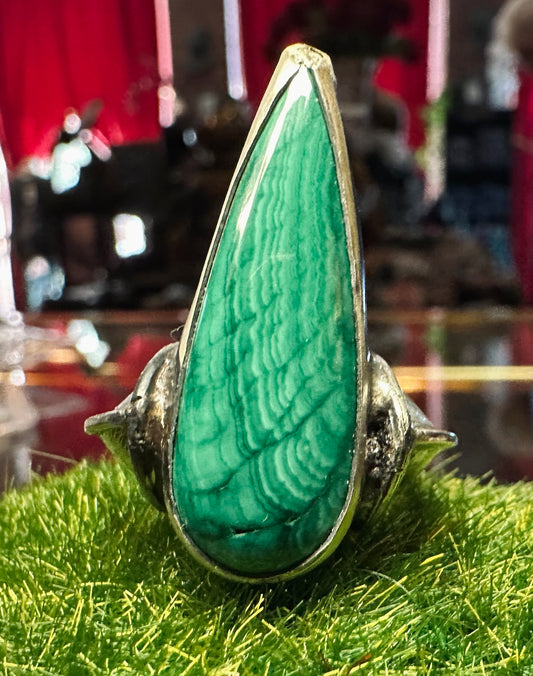 Malachite Teardrop Ring In Sterling Silver by Julian the 2nd