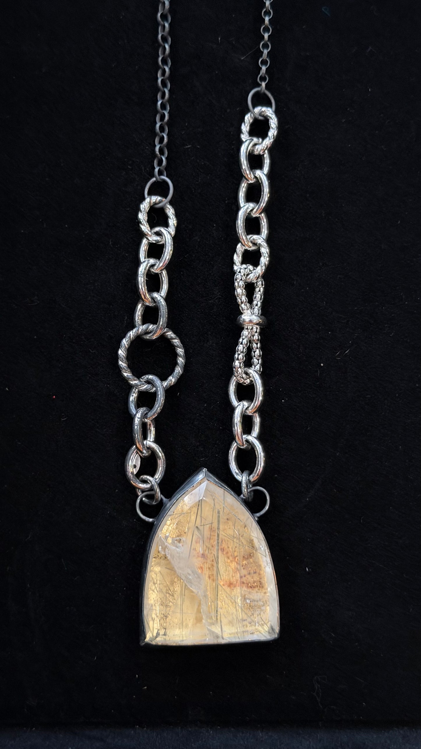 Rutilated quartz pendant on handmade sterling chain by Julian the 2nd