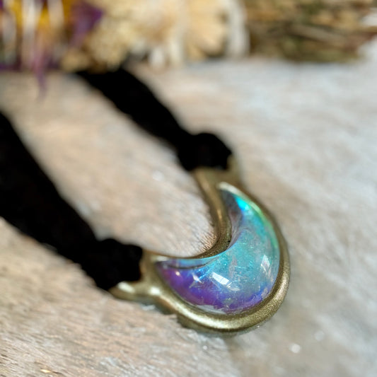 Aquamarine Luna Moon Necklace in Gold