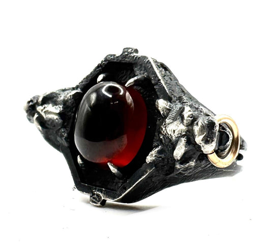 Garnet Sanctum Gargoyle Sterling Silver Ring by Julian the 2nd