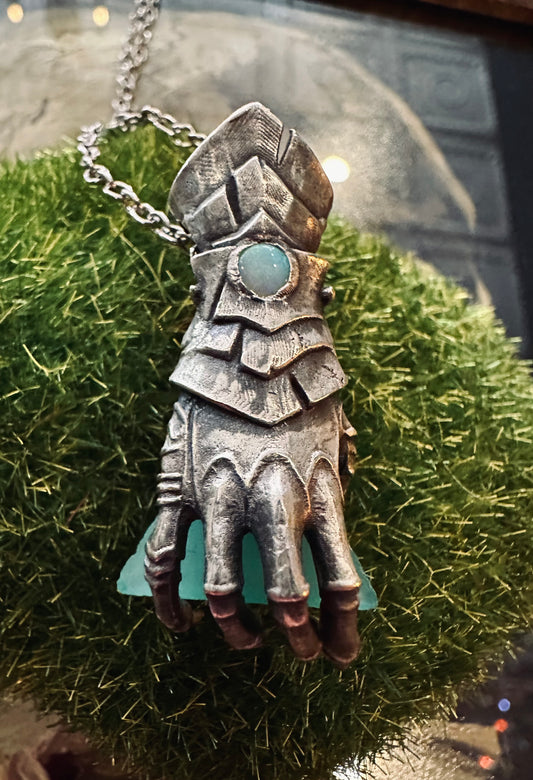 Abaddon Gauntlet with Uranium Glass Necklace in Sterling Silver by Julian the 2nd