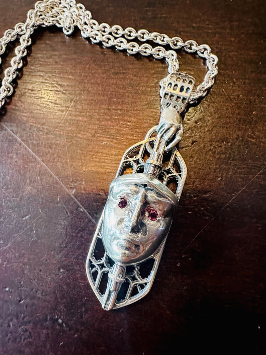 Sterling Silver Effigy Pendant with Rhodolite Garnet Eyes - Necklace by Julian the 2nd