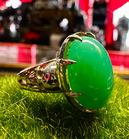 Cathedral Skull Ring With Chrysoprase in White Bronze by Julian the 2nd