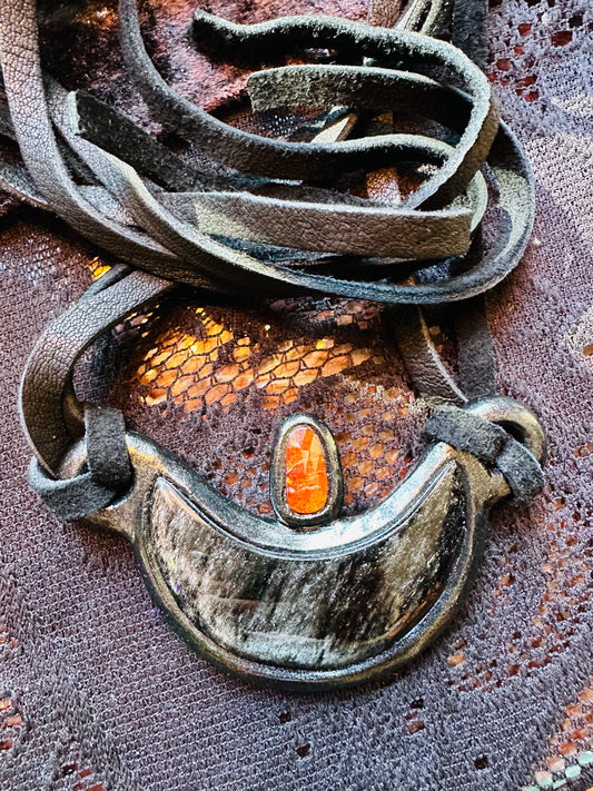 Obsidian & Orange Kyanite Wolf Talisman by Become Spellbound