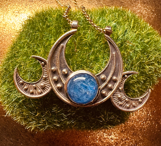 Triple Moon Goddess Necklace // Bronze & Kyanite