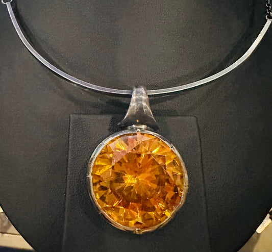 Orange CZ Sterling Silver Sword Clasp Necklace by Julian the 2nd