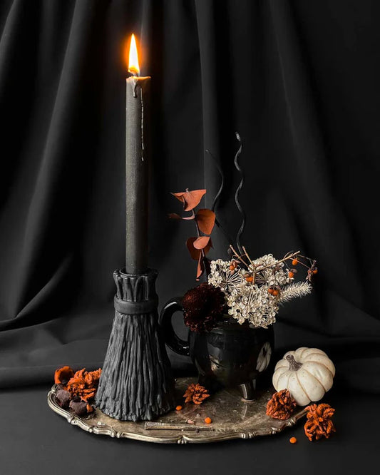 Graveyard Wanders - Broomstick ~ Taper Candle Holder