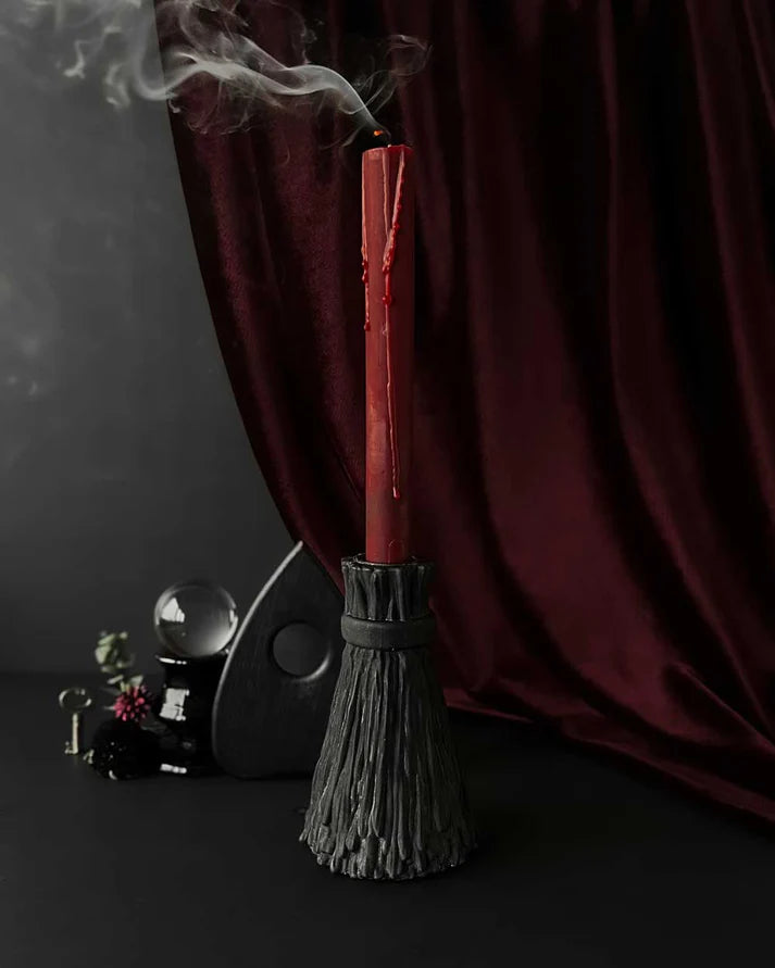 Graveyard Wanders - Broomstick ~ Taper Candle Holder