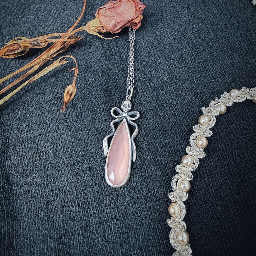 Big Pink Chalcedony Death by Ribbons Pendant by Uneven Creations x Olivia Faust