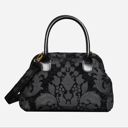 Victorian Blossom Black/Black Carpet Satchel