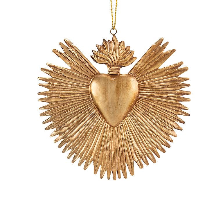 Sacred Heart Antique Gold Plaque Ornament