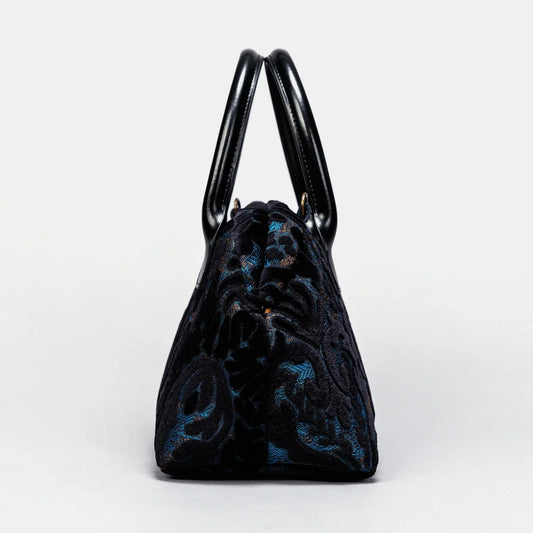 Burnout Velvet Black/Blue Carpet Satchel