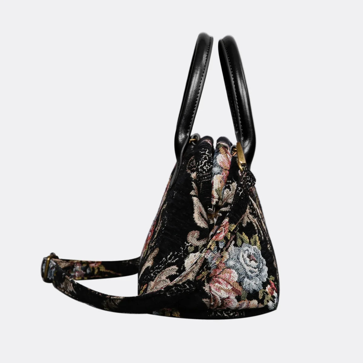 Floral Black Leather Black Carpet Satchel