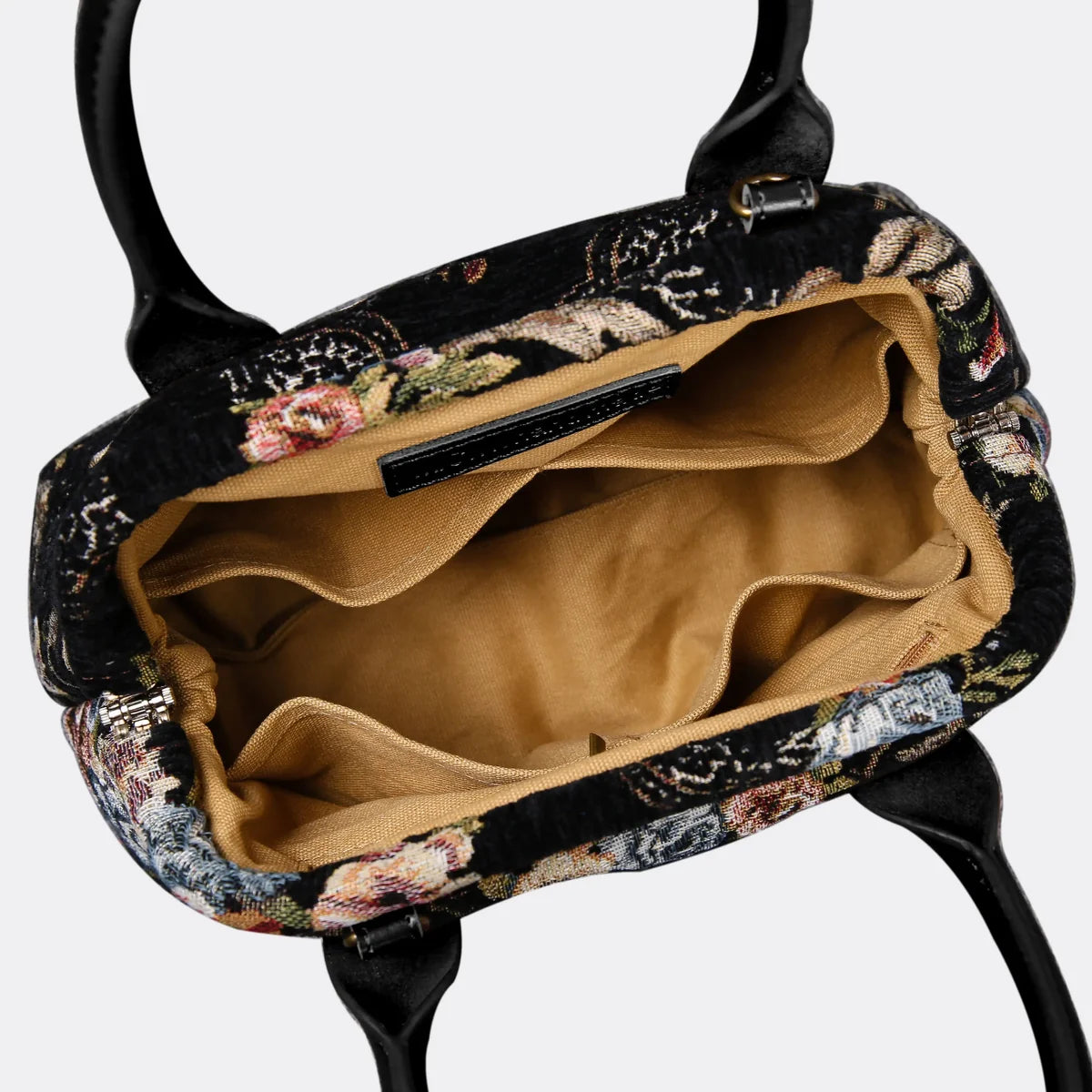 Floral Black Leather Black Carpet Satchel