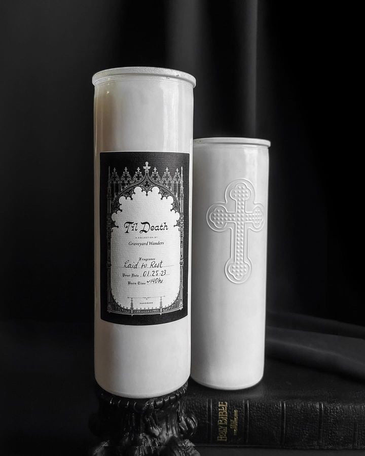 White Glass Prayer Candle - Laid to Rest ~140 hr Prayer Candle