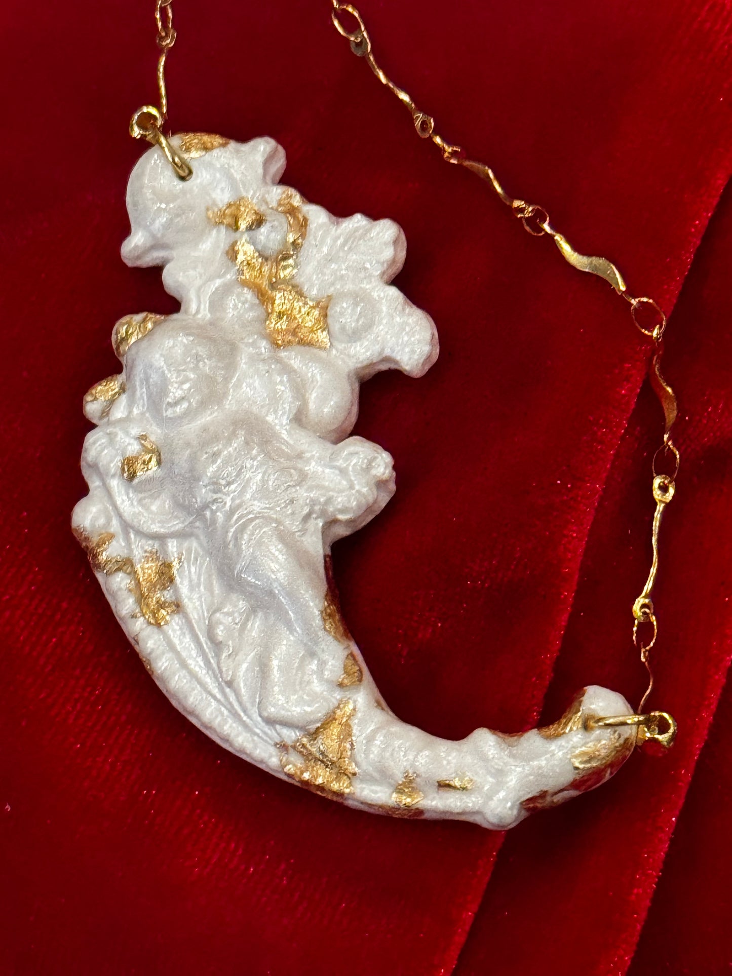 White Gilded Cherub Necklace Collection (Clay & polished Brass)