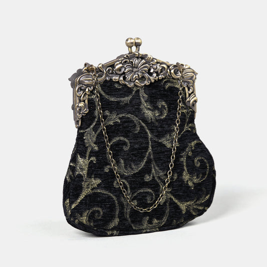VINTAGE SCROLL BLACK/Gold CHATELAINE PURSE LARGE