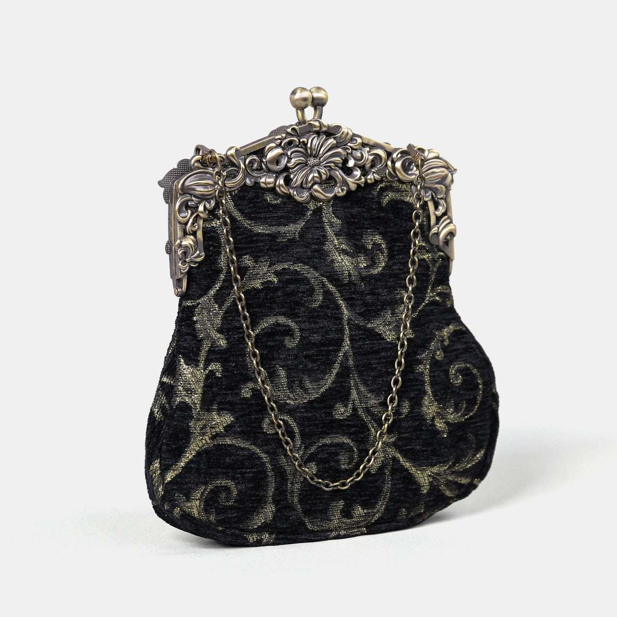 Vintage Scroll Black/Gold Chatelaine Purse Large