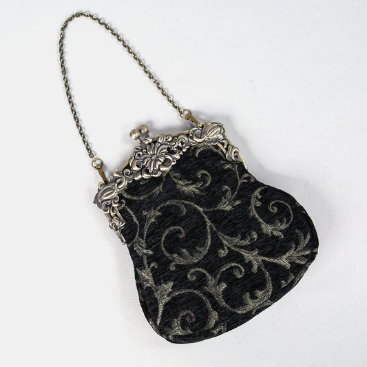 VINTAGE SCROLL BLACK/Gold CHATELAINE PURSE LARGE