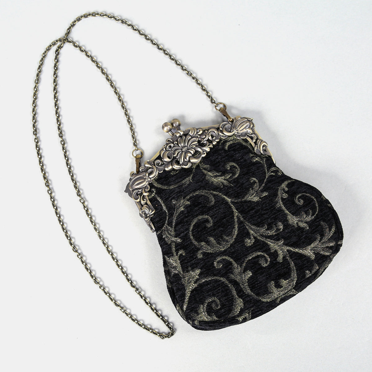 VINTAGE SCROLL BLACK/Gold CHATELAINE PURSE LARGE