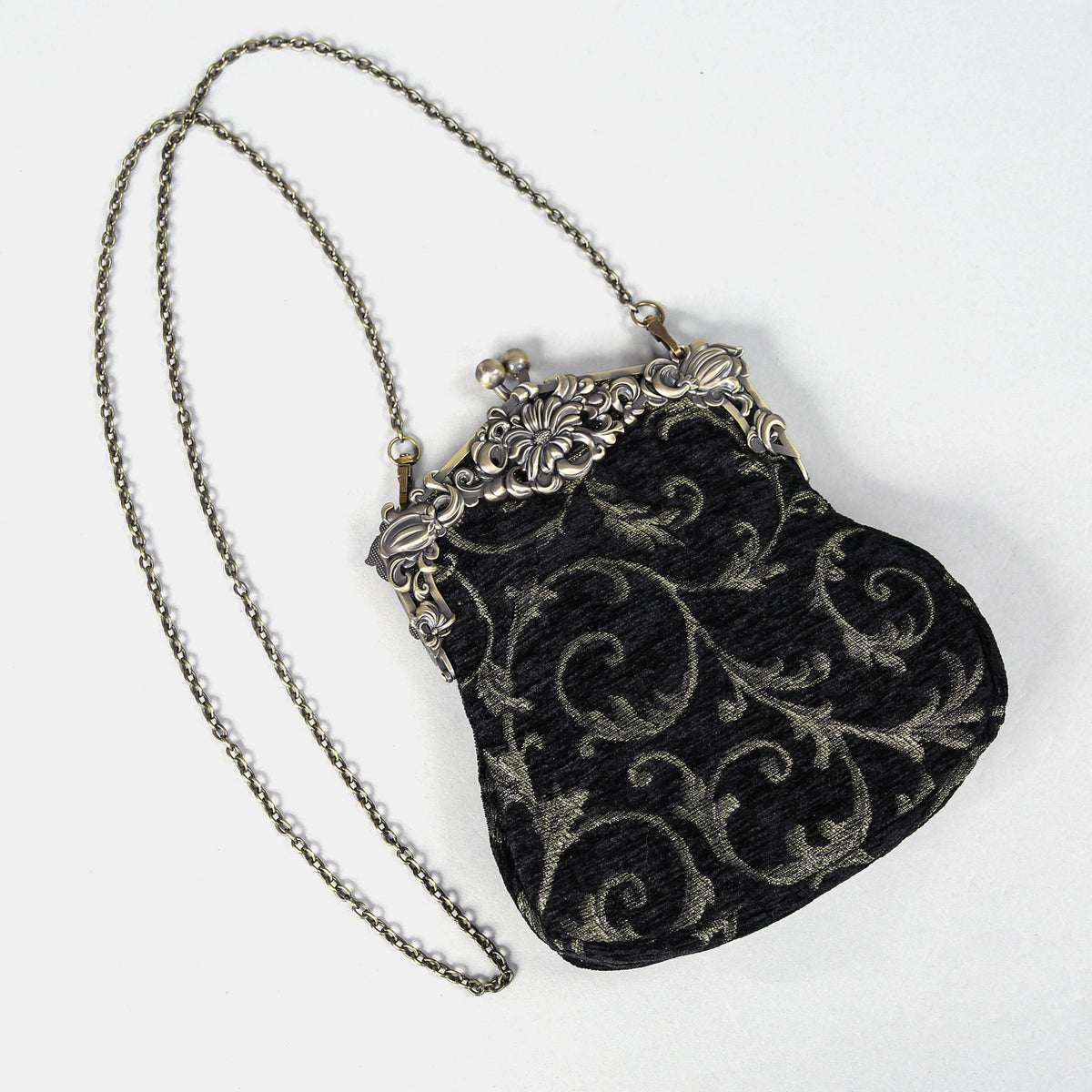 Vintage Scroll Black/Gold Chatelaine Purse Large