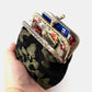 VICTORIAN BLOSSOM BLACK/GREEN DOUBLE KISS CLASP COIN PURSE