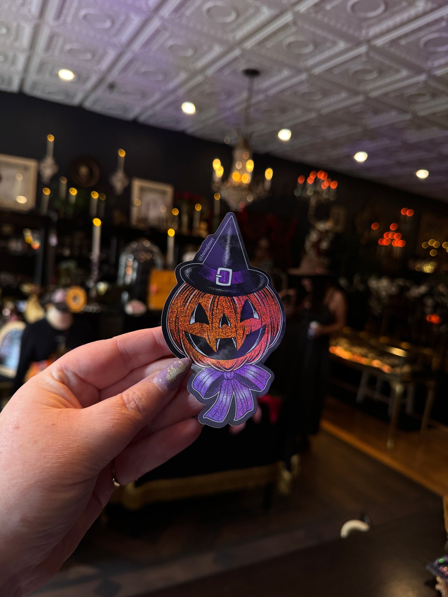 Glitter pumpkin witch by Salem Artist Dana Glover