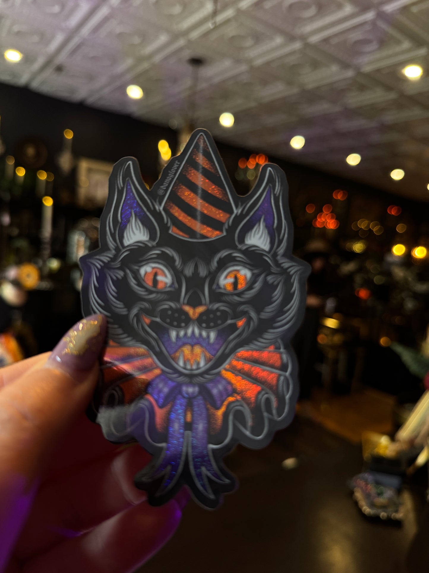 Clown black cat Sticker by Salem Artist Dana Glover