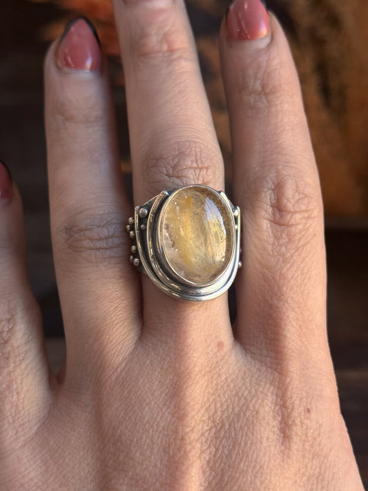 Eluned Rutilated Quartz Ring in Sterling Silver