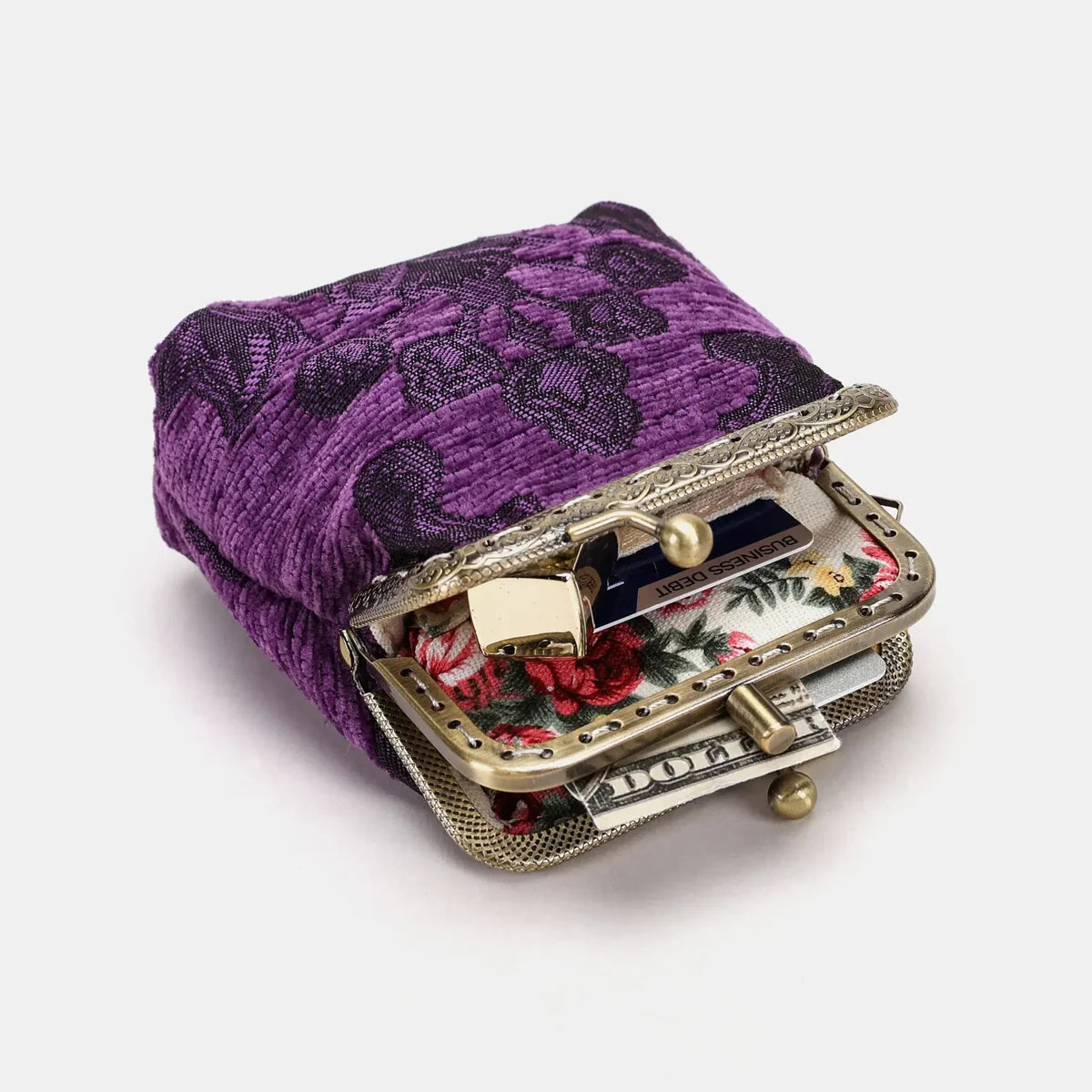 Victorian Blossom Purple Double Kiss Clasp Coin Purse