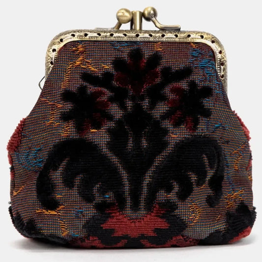 Burnout Velvet Revival Sephia Burgundy/Black Double Kiss Clasp Coin Purse
