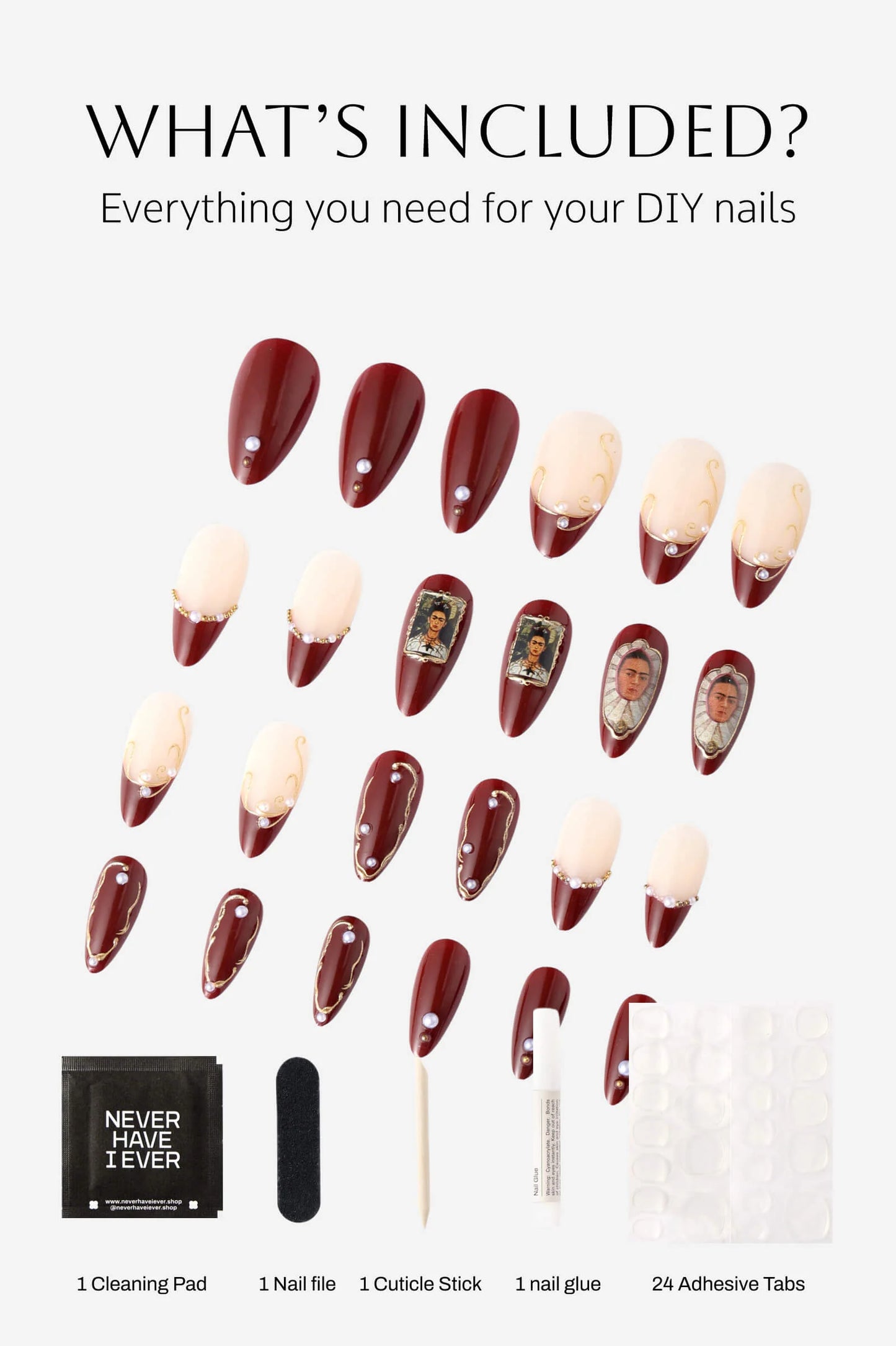 Frida Kahlo Almond Press-On Nails
