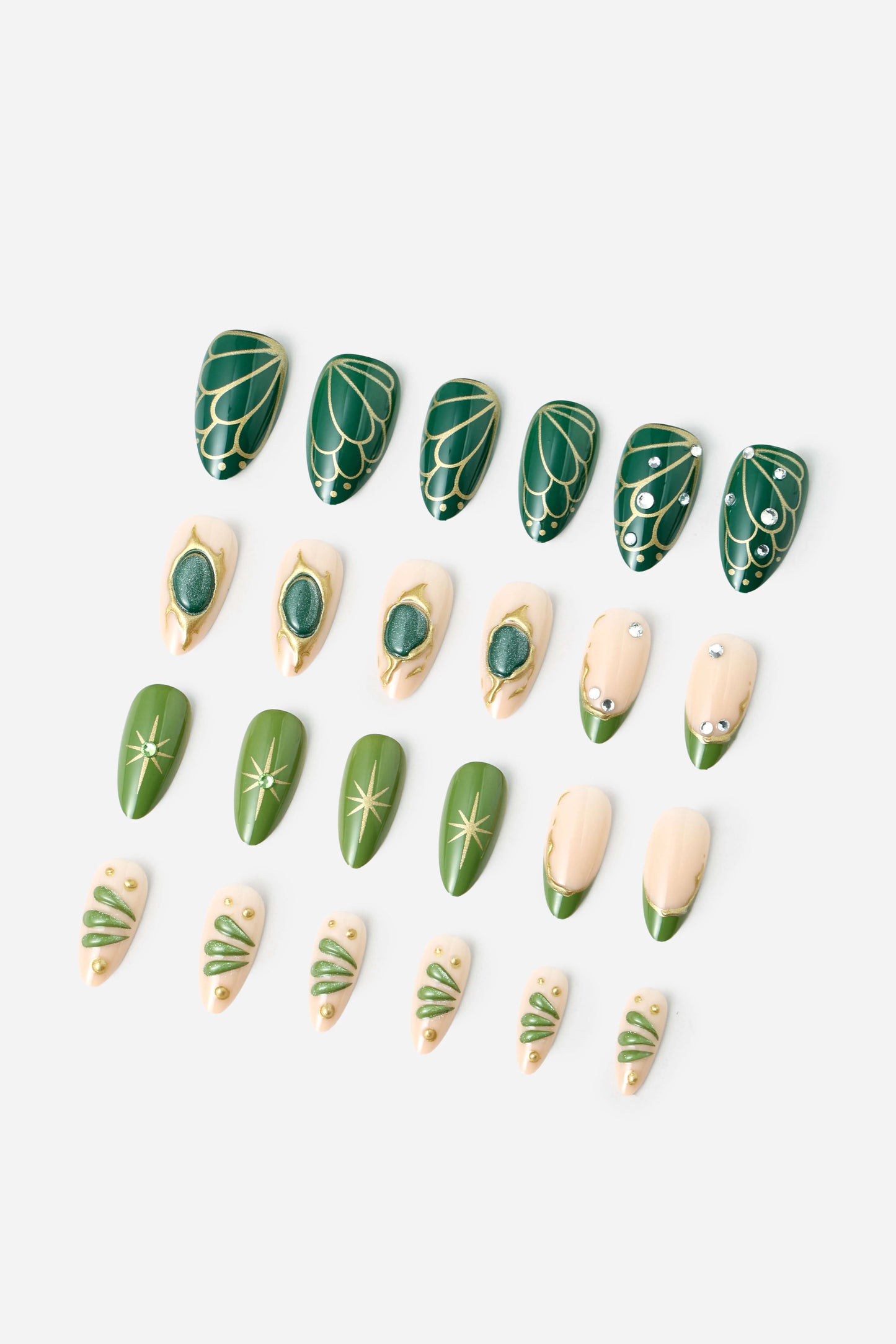GREEN BUTTERFLY - ALMOND PRESS-ON NAILS