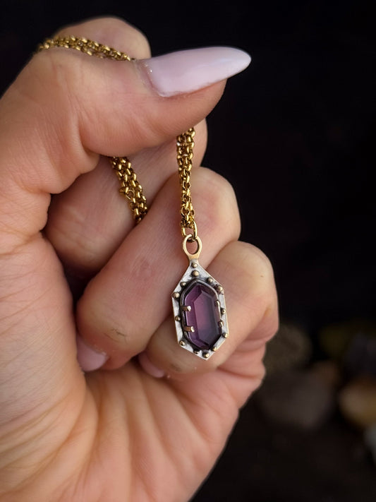 Maiden Shield Hex Brass Necklace Amethyst by Acid Queen