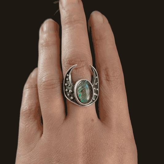 Crescent Moon Warrior Ring // Labradorite